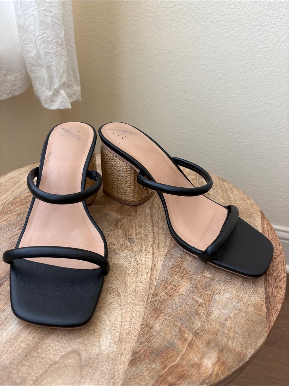 a new day Black Strappy Block Heel Mules